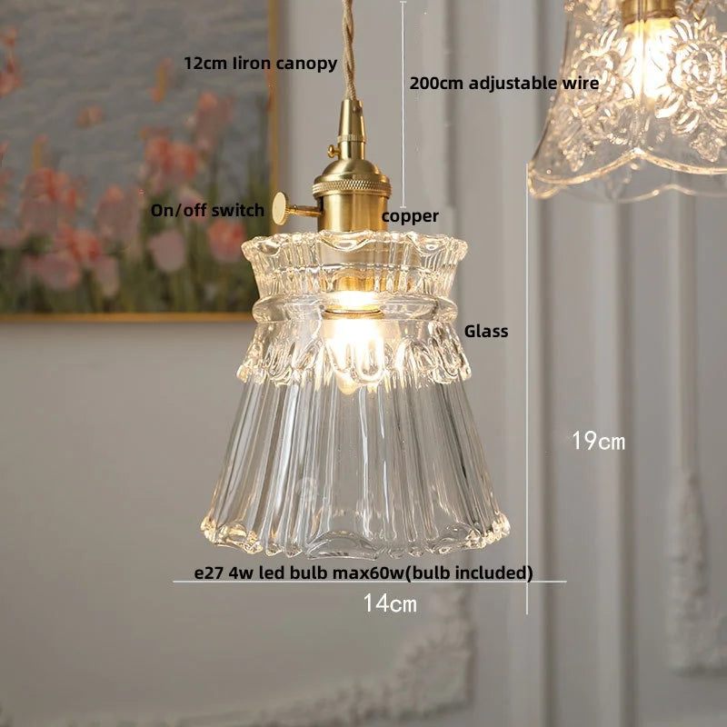 Modern Flower Glass LED Pendant Lamp with Copper Socket