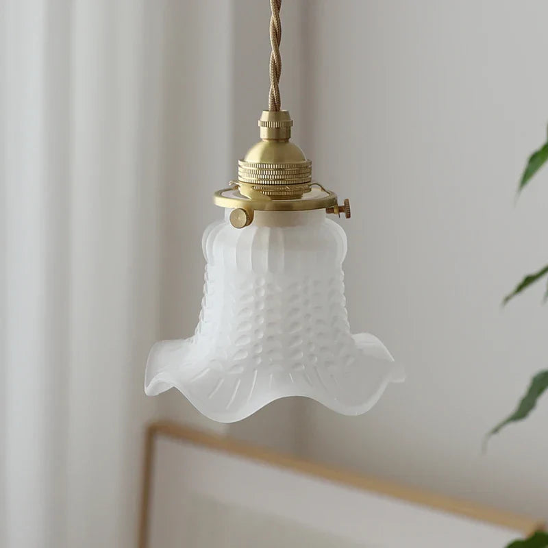 White Glass Copper LED Hanging Lamp Pendant Light Fixtures - Nordic Modern Style