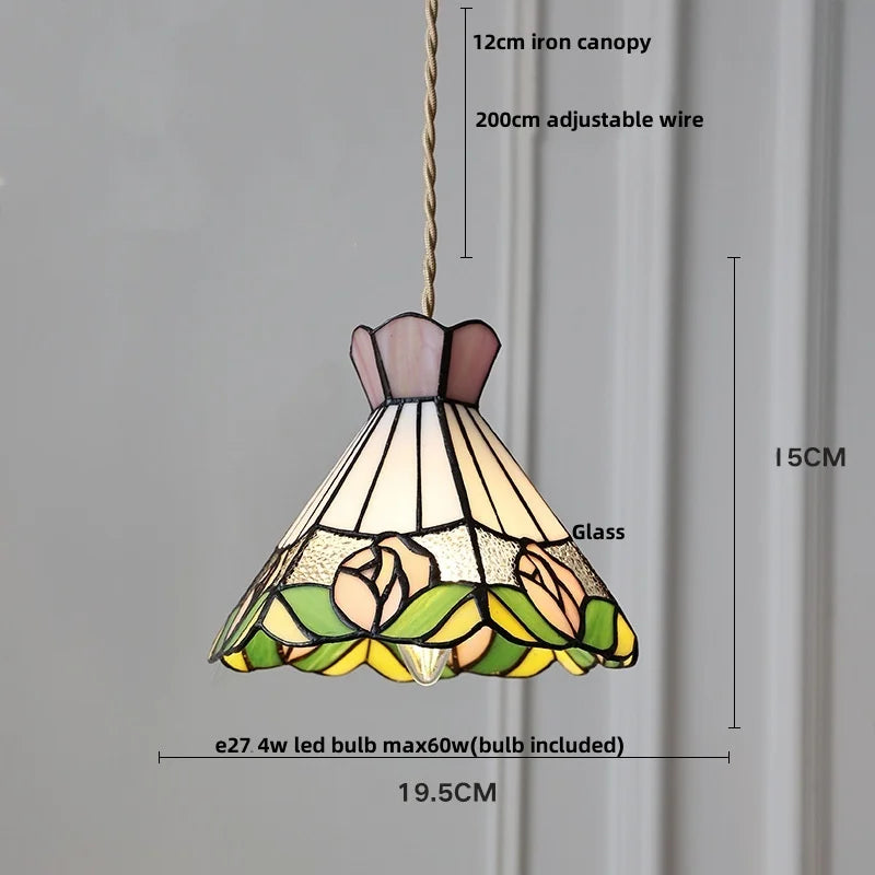 Butterfly Glass Flower LED Pendant Lamp – Tiffany Style Adjustable Hanging Lamp