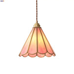 Pink Glass Flower Pendant Lamp - Adjustable LED Hanging Light for Home Decor