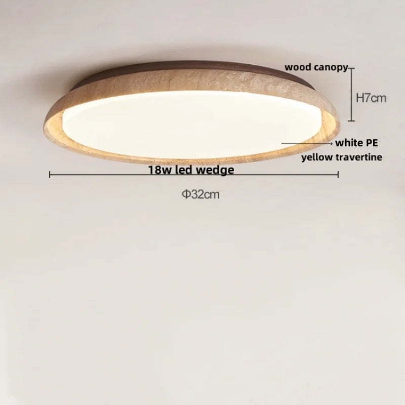 Yellow Travertine Stone LED Ceiling Lamp with Wood Canopy