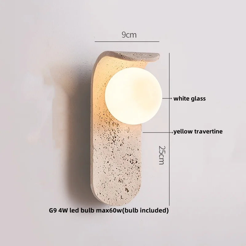 LED Wall Light Fixtures Bedroom Modern Button Switch Yellow Travertine White Iron Bedside Lamp