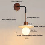 LED White Glass Wall Light Fixture Modern Pull Chain Switch Bedside Sconce