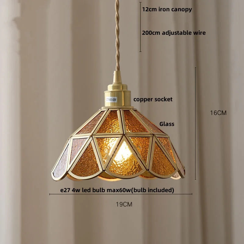 Nordic LED Pendant Light Glass Kitchen Dining Room Copper Hanging Lamp