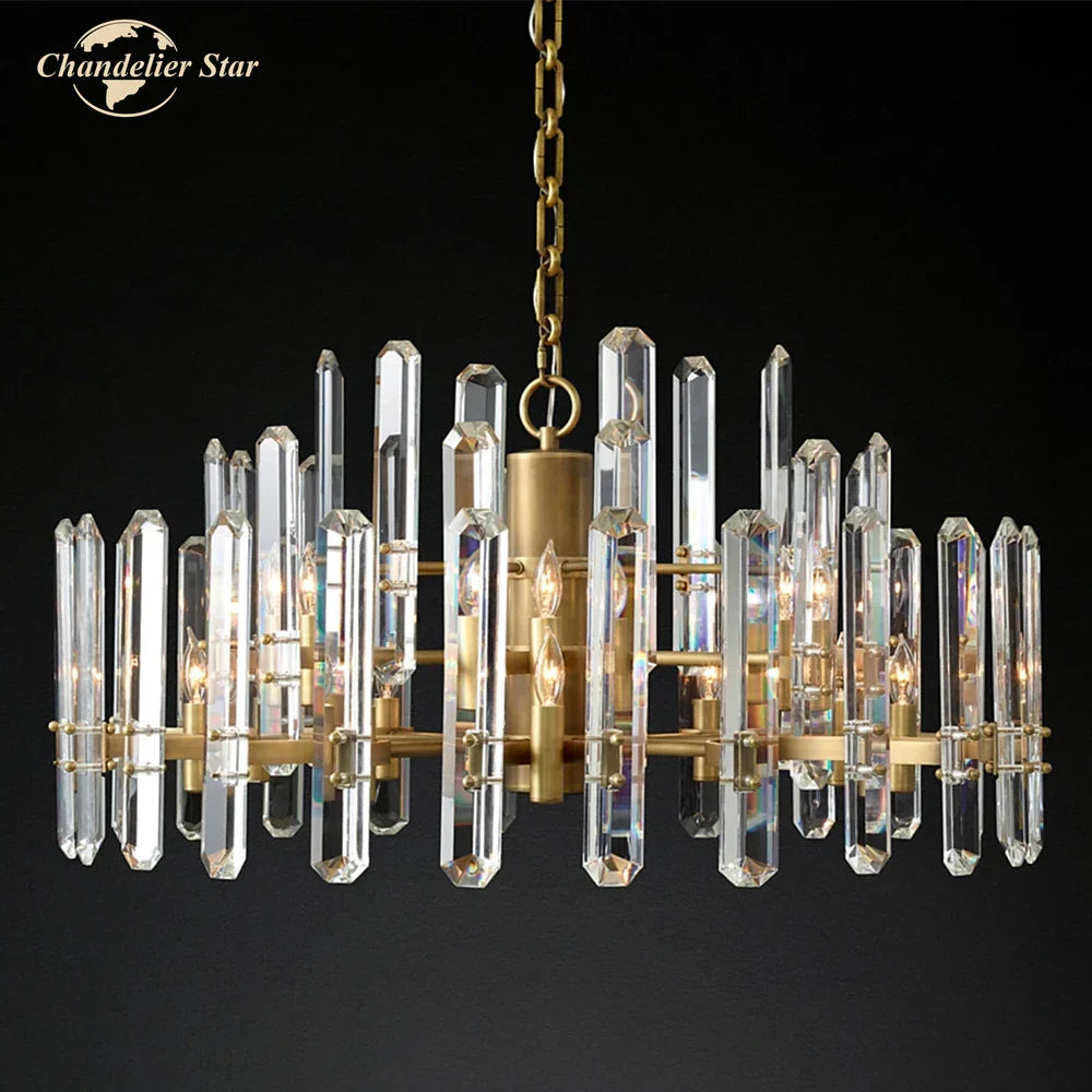 Brass Chrome Black Metal LED Crystal Chandeliers Pendant Lamps for Bedroom & Living Room