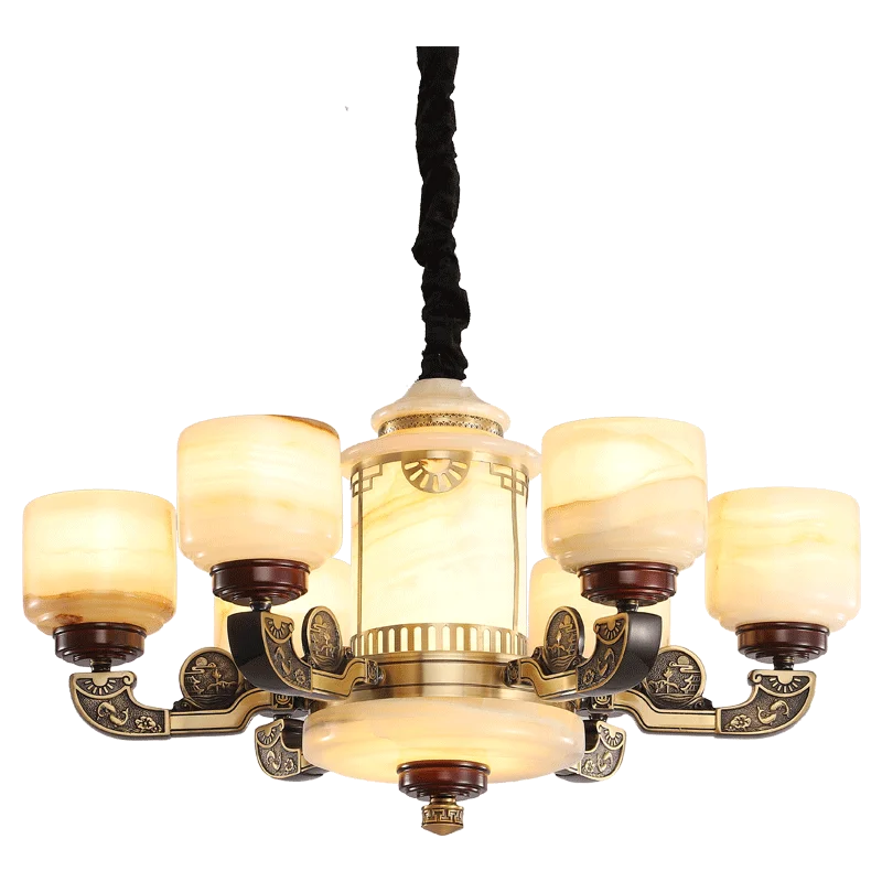 Natural Jade Copper Chandelier Modern Duplex Building Zhongshan Lamps