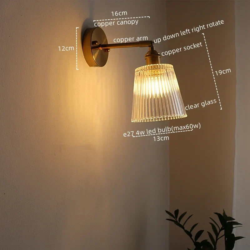 Vintage LED Wall Light Glass Copper Applique Da Parete
