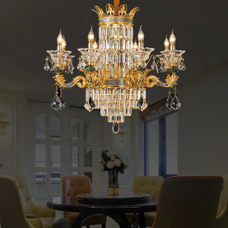 Luxe Crystal Chandelier: Elegant Copper Living Room Dining Candle Light