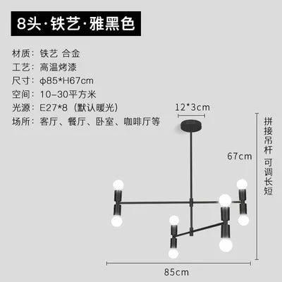 Modern Black Gold Chandelier Branch Design for Loft Bedroom Living Room Nord Fashion Atomium.