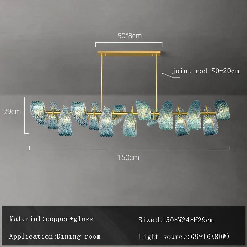 Blue Glass Flower Ceiling Chandelier Copper Hanging Lamps