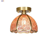 Handcrafted Glass Crystal Copper Ceiling Light Fixture for Dining Bedroom Kitchen