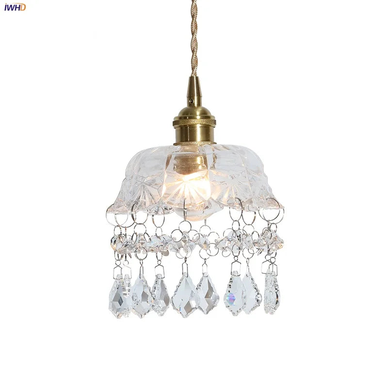 Nordic LED Crystal Glass Copper Pendant Light Fixture for Living Room