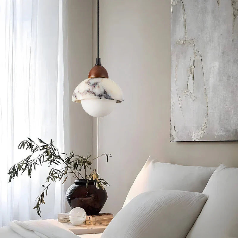 White Glass Ball LED Pendant Lamp Modern Luxury Stone Hanging Light
