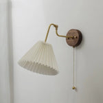 Rotating Copper LED Wall Light with Pull Chain Switch and Walnut Base