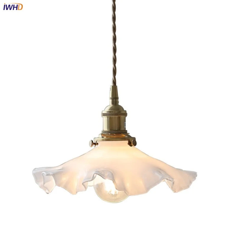 LED Pendant Lamp with Adjustable Brass Knob Switch & White Glass