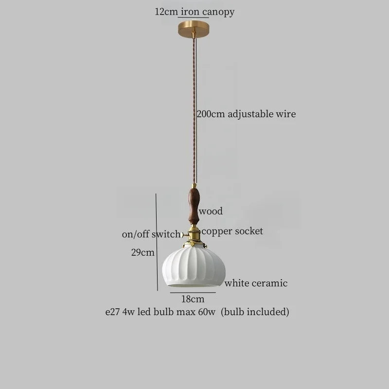 Wood Handle LED Pendant Lights Japanese Vintage Style Bar Bedroom Living Room HangLamp