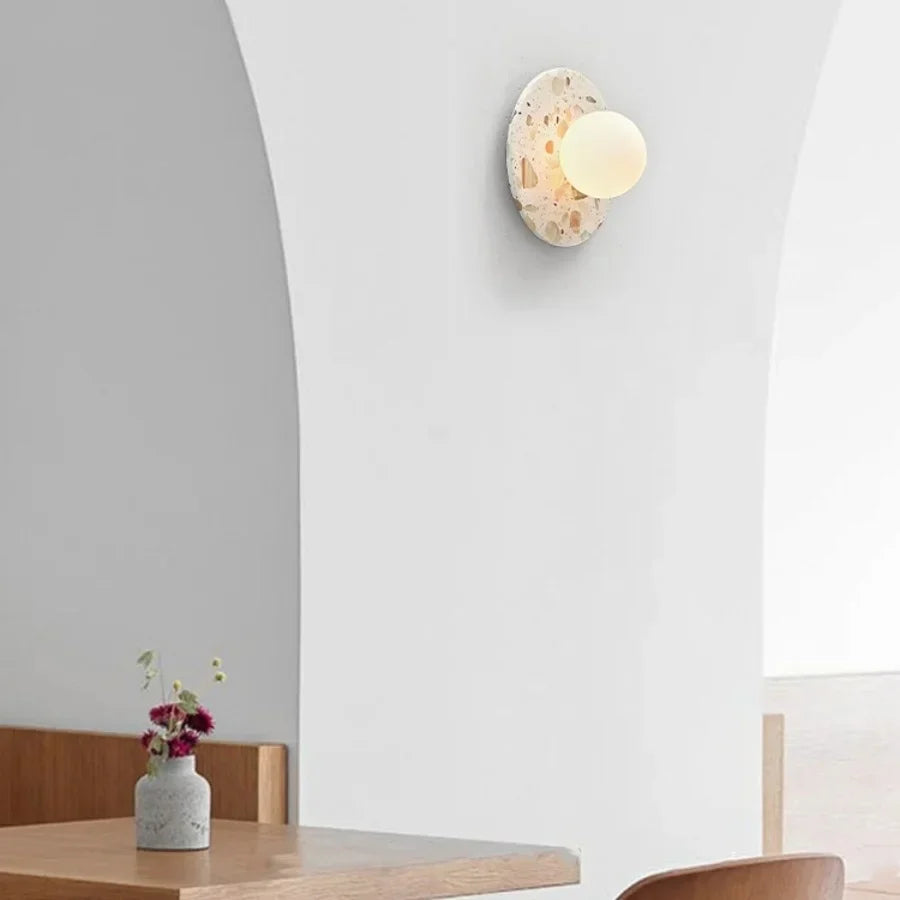 Terrazzo Marble Stone LED Wall Sconce Lamp, Modern Nordic Bedside Light