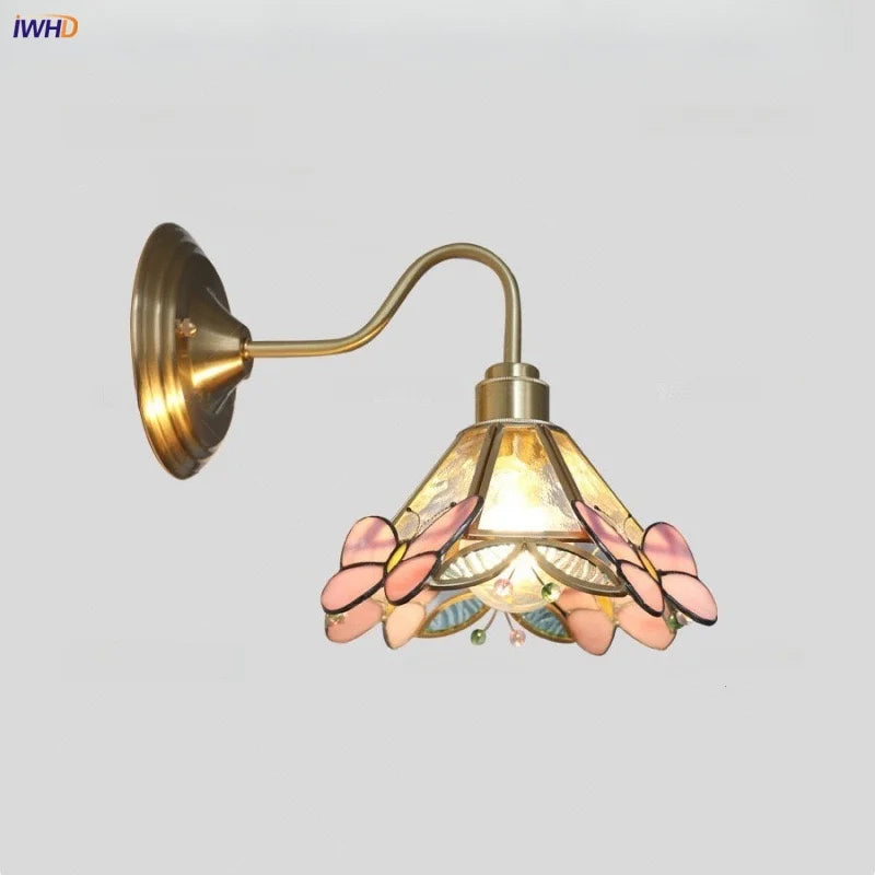 Pink Glass LED Wall Sconce Nordic Brass Fixture