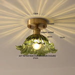 Green Flower Glass Copper Ceiling Light - Nordic Modern LED, Living Room Bedroom Hallway Fixtures