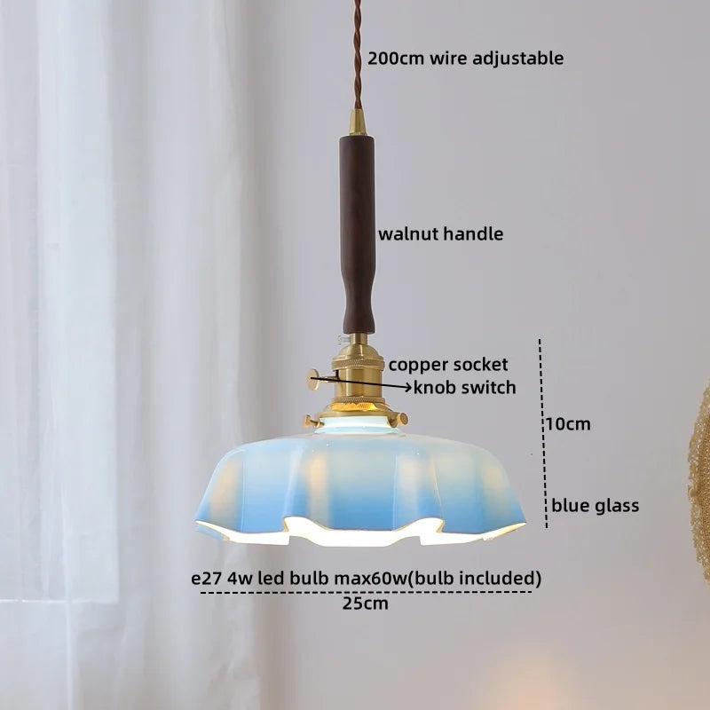 LED Walnut Copper Pendant Light with Knob Switch - Modern Style Lighting Fixtures