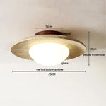 White Glass LED Ceiling Lamp with Wood Canopy - Modern Flush Mount Light