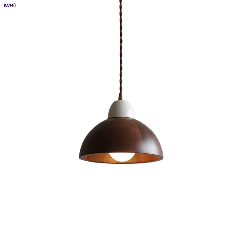 Ceramic Walnut Pendant Light with LED, Adjustable Hanging Lamp