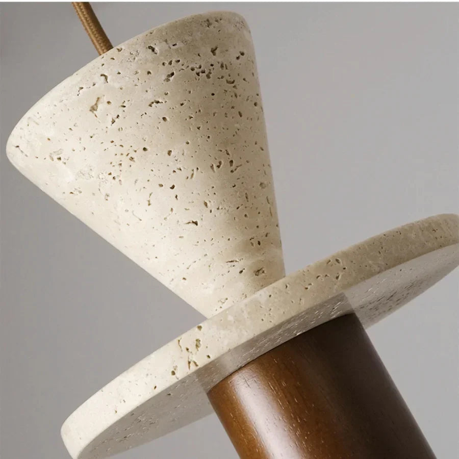 Afralia™ Yellow Travertine LED Pendant Lights Stone Modern Hanging Lamp for Dining Room