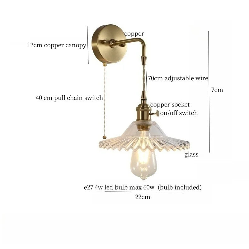 Brass Glass LED Wall Sconce Light for Living Room, Bedroom, Bathroom