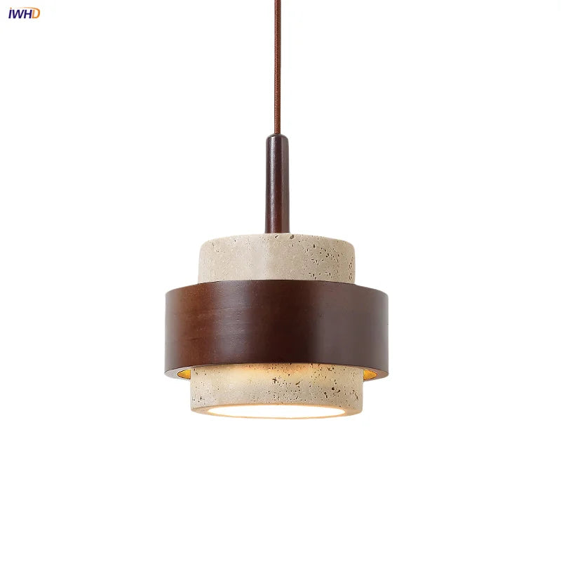 LED Wood Pendant Light Fixture Wabi Sabi Hang Lamp for Living Room
