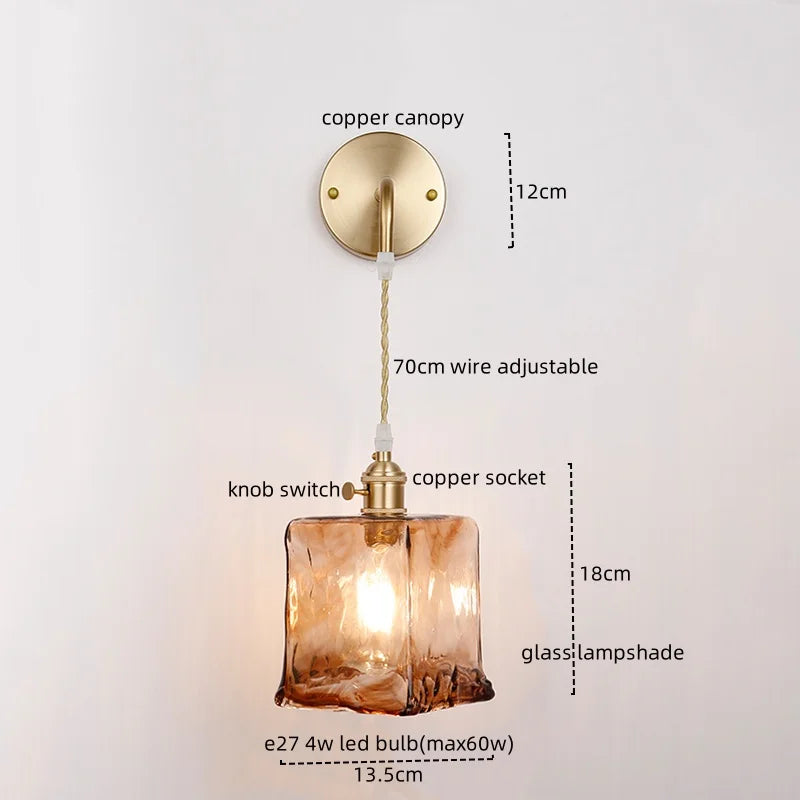Copper Glass LED Wall Light for Modern Nordic Living Room Bedroom