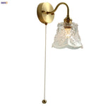 Clear Glass LED Wall Sconce Pull Chain Switch Modern Copper Bedside Lamp
