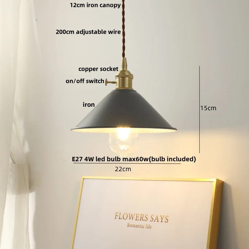Copper Knob Iron LED Pendant Light - Adjustable Nordic Modern Hang Lamp
