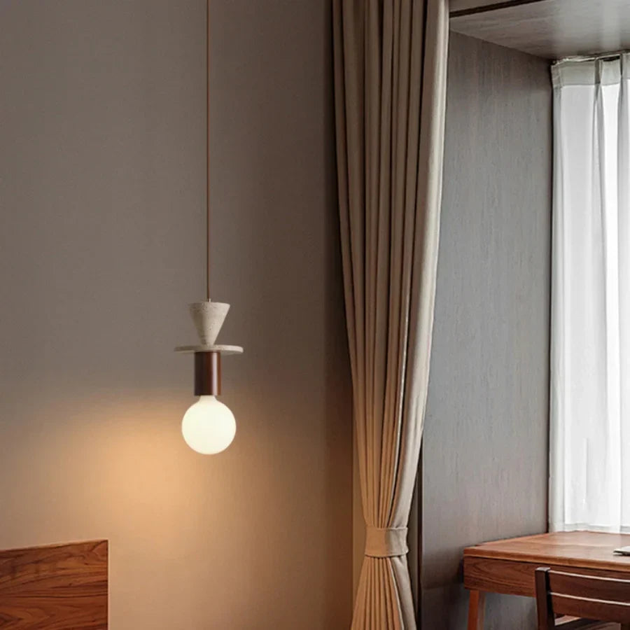 Afralia™ Yellow Travertine LED Pendant Lights Stone Modern Hanging Lamp for Dining Room