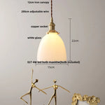 Copper Canopy LED Pendant Light Fixture Green Glass Hanging Lamp