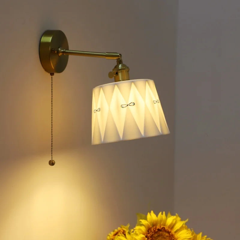 Ceramic Hand-painted LED Wall Light, Pull Chain Switch, Modern Bedside Lamp