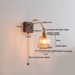 Walnut Copper LED Wall Lights Fixture with Pull Chain Switch - Modern Bedside Lamp