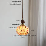 Glass LED Pendant Lights Walnut Wood Adjustable Hanging Lamp