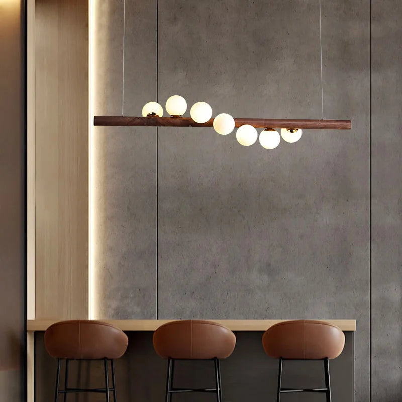 Burly Wood Walnut Glass Pendant Light for Living Room Bar Foyer