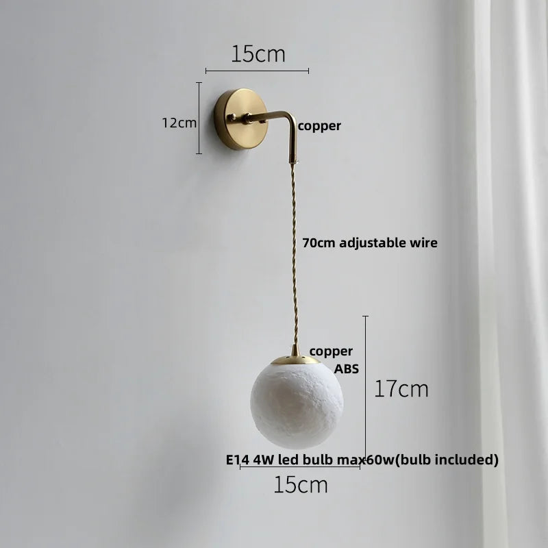 Moon ABS LED Wall Light Fixture, Adjustable Nordic Modern Bedside Lamp
