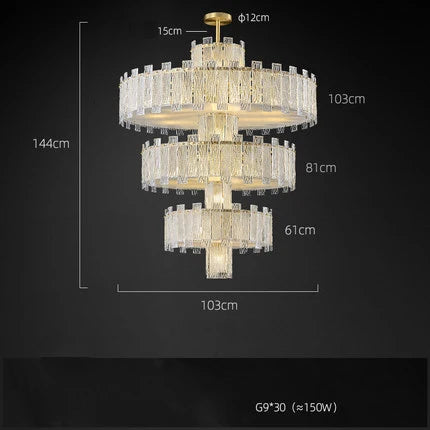 Art Deco Golden Copper Glass Chandelier LED Lighting Fixture