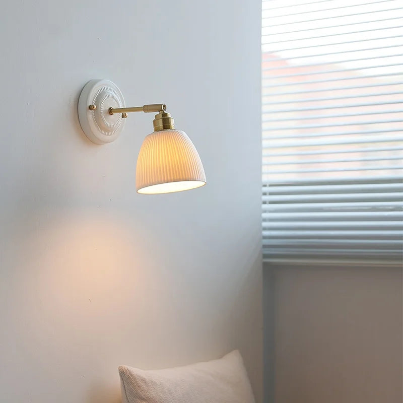 Afralia™ Ceramic Wall Sconce Light Copper Arm Nordic Minimalism Bedroom Bathroom Mirror