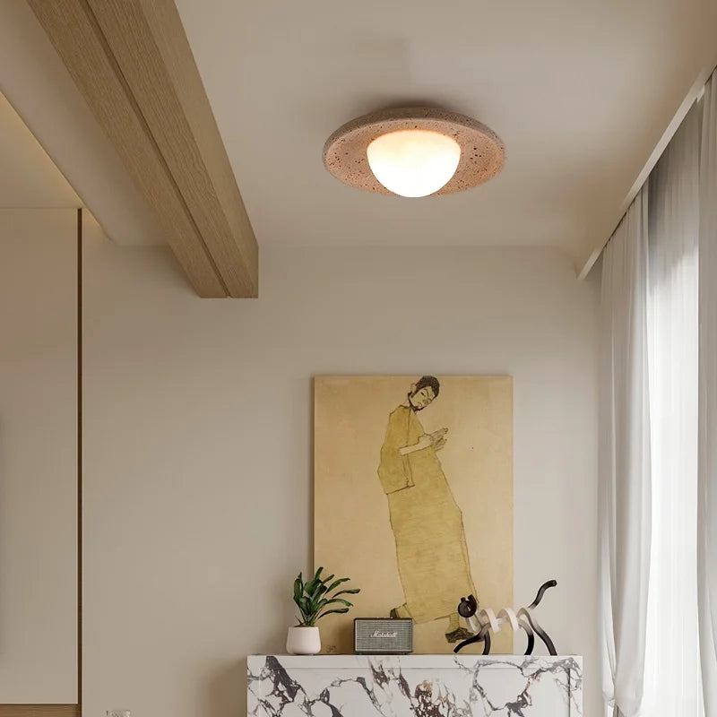 Yellow Travertine LED Ceiling Lamp, Modern Nordic 3D Print Light Fixtures