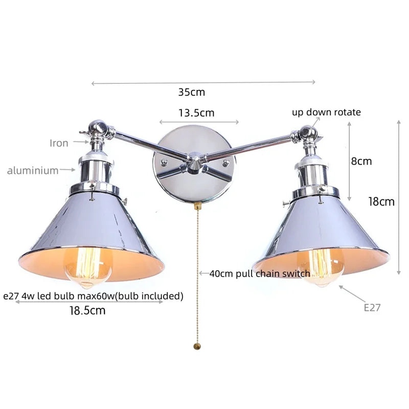 Afralia™ Industrial Vintage LED Wall Light Iron Gold 2 Heads Simple Lamparas De Pared.
