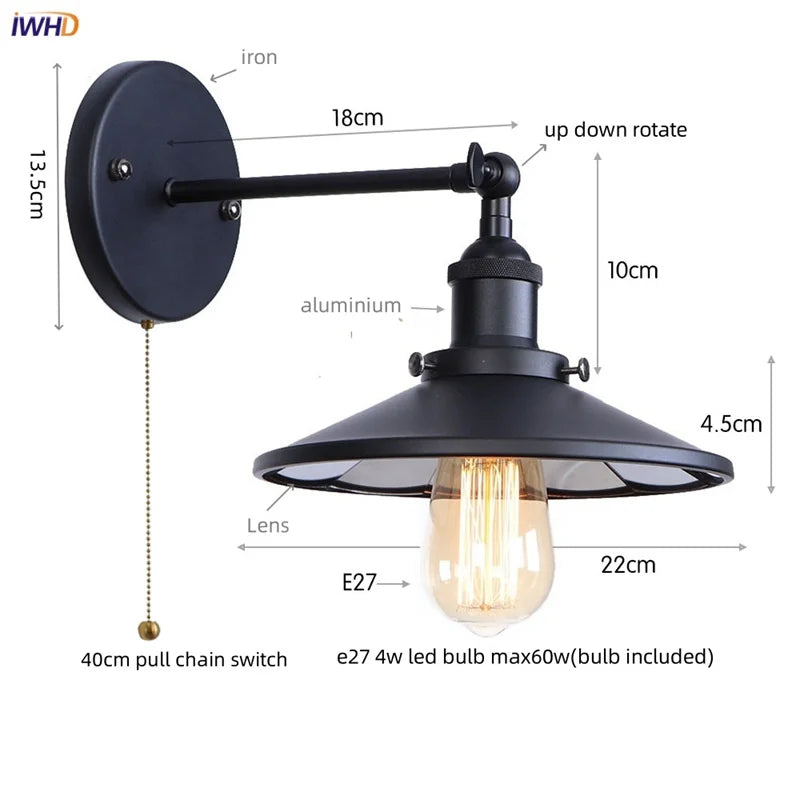 Rustic LED Wall Sconce Industrial Luminaire for Bedroom Foyer Bathroom Mirror