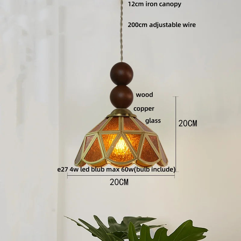 Afralia™ Tiffany Style Wood Globe Glass LED Pendant Light Fixture for Home Lighting
