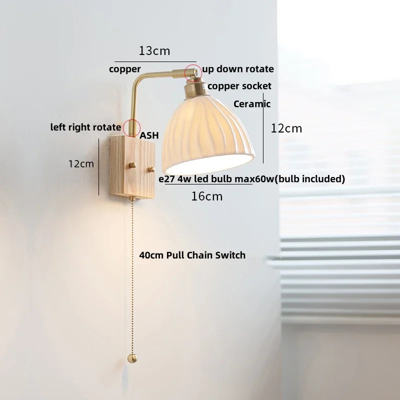 Walnut Brass Ceramic LED Wall Sconce | Modern Nordic Rotatable Stair Light