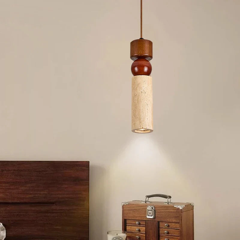 Columnar Stone LED Pendant Lamp - Yellow Travertine - Nordic Minimalism