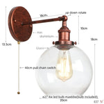Afralia™ Glass Globe LED Wall Light Fixture Single Arm Bedside Lamp Vintage Industrial Style