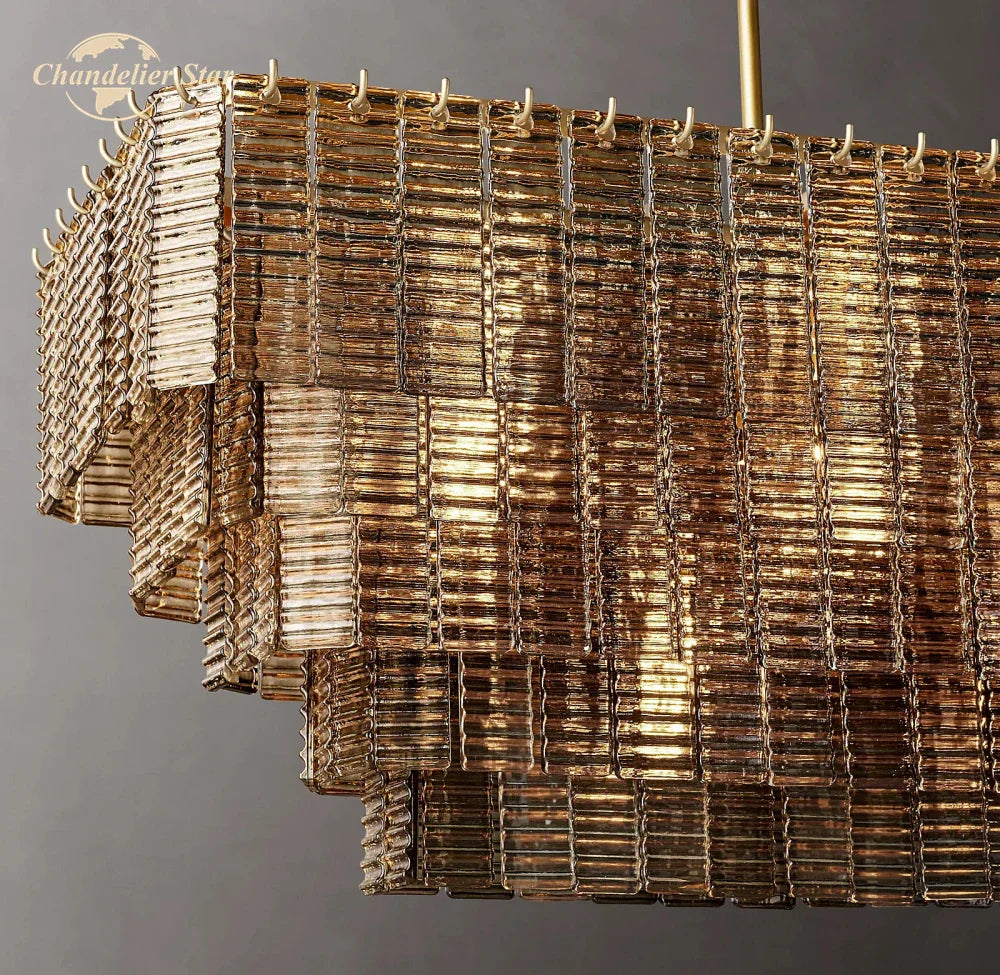 Smoke Glass LED Chandelier: Modern Rectangular Pendant Lighting for Dining & Living Room