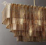 Smoke Glass LED Chandelier: Modern Rectangular Pendant Lighting for Dining & Living Room